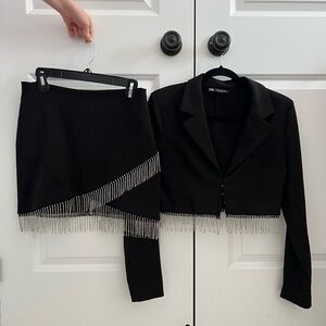 Zara Rhinestone Blazer and Shiny Mini Skirt (Suit)